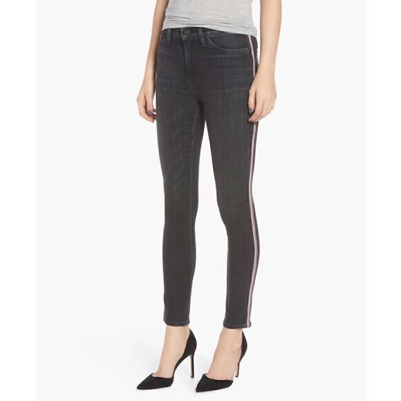 Hudson Jeans Barbara High Rise Track Stripe Super Skinny Jeans in Dark Raven - Picture 5 of 16